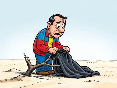 En man på stranden lägger sin jacka över en död gren med respektfull min.