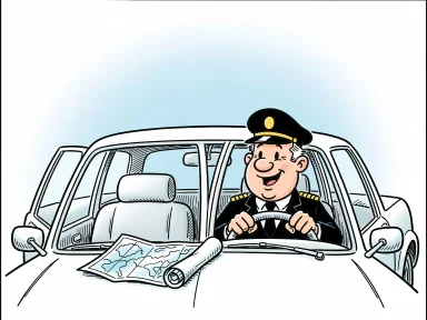 En chaufför sitter inne i bilen med stängda dörrar och håller sig innanför dem.