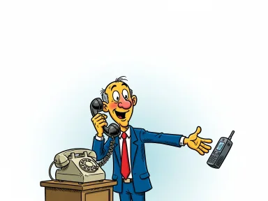 En tecknad figur står vid en gammal telefon och sträcker ut handen förväntansfullt medan hen håller luren.
