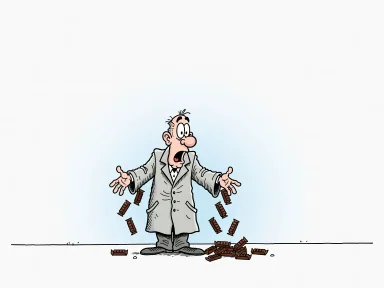 En man skakar på armarna så att Twix-chokladkakor ramlar ur ärmarna.