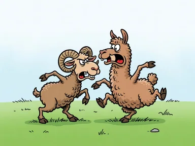 En bagge och en lama är mitt i en dramatisk fight på en äng.