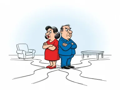 En man och en kvinna står rygg mot rygg med armarna i kors och hindrar två vägar från att korsa varandra.